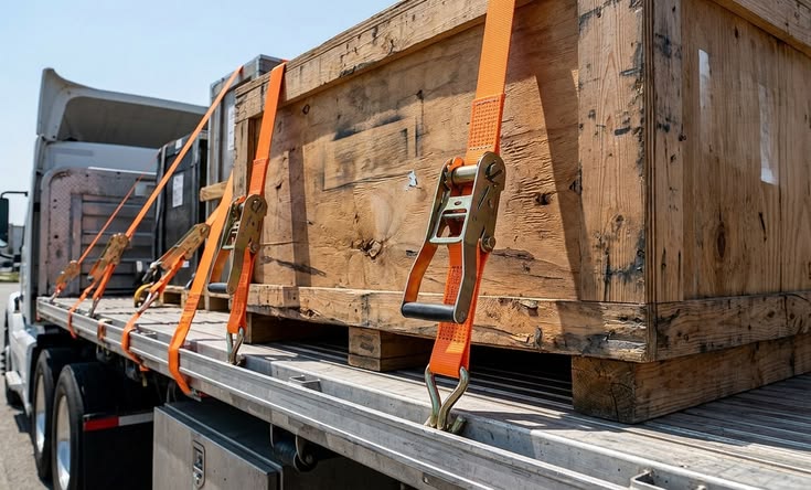 Spanzetle tıra bağlanmış damgasız tahta sandık ve karayolu lashing riskleri